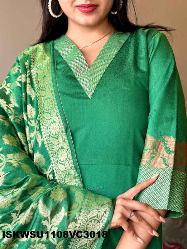 Banarasi Silk Kurti With Silk Pant And Banarasi Dupatta-ISKWSU1108VC3018