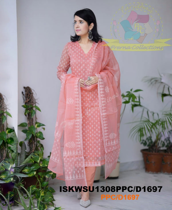 Hand Block Printed Kota Doriya Kurti With Cotton Pant And Block Printed Dupatta-ISKWSU1308PPC/D1697