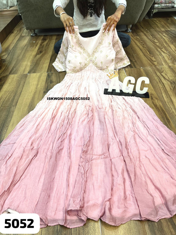 Embroidered Ombre Chinon Silk Gown-ISKWGN1508AGC5052