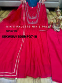 Embroidered Malmal Chanderi A-Line Kurti With Pant And Dupatta-ISKWSU1805NP3718