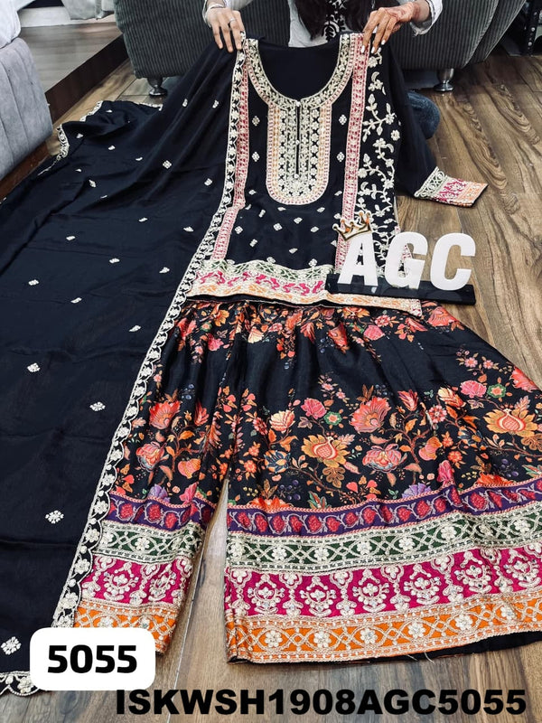 Embroidered Chinon Silk Kurti With Printed Sharara And Dupatta-ISKWSH1908AGC5055