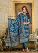 Printed Cotton Kurti With Pant And Dupatta-ISKWSU18081599