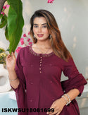 Embroidered Cotton Kurti With Pant And Dupatta-ISKWSU18081699