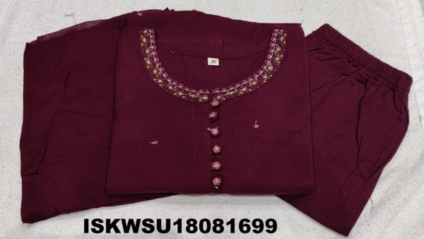 Embroidered Cotton Kurti With Pant And Dupatta-ISKWSU18081699