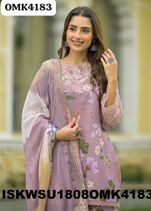 Printed Cotton Kurti With Pant And Dupatta-ISKWSU1808OMK4183