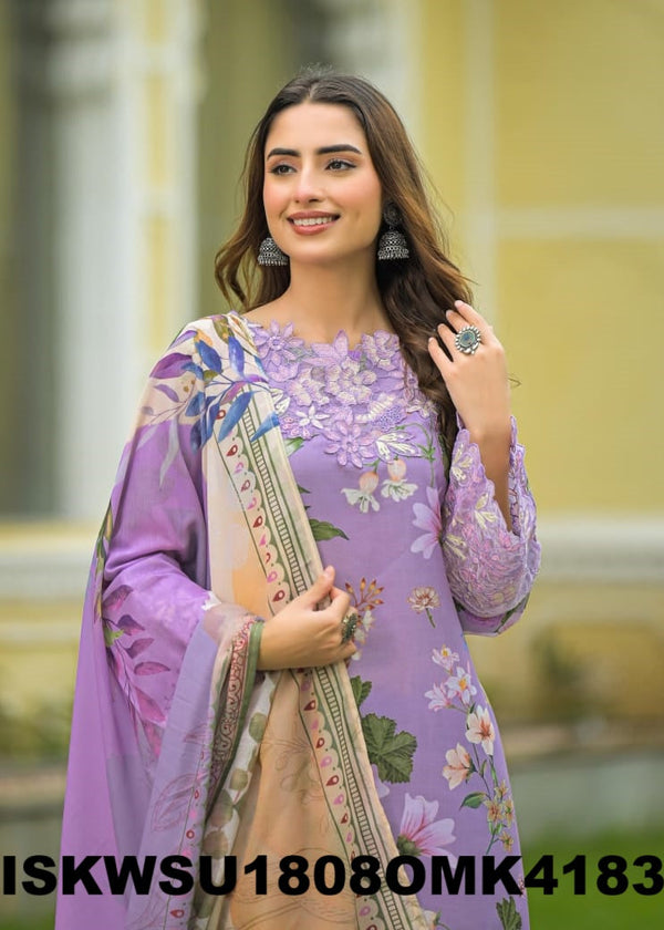 Printed Cotton Kurti With Pant And Dupatta-ISKWSU1808OMK4183