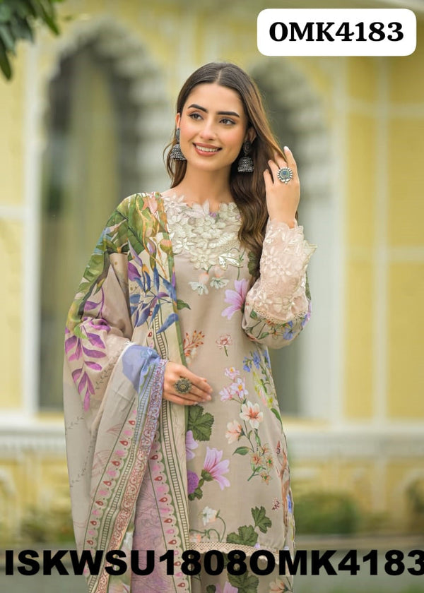Printed Cotton Kurti With Pant And Dupatta-ISKWSU1808OMK4183