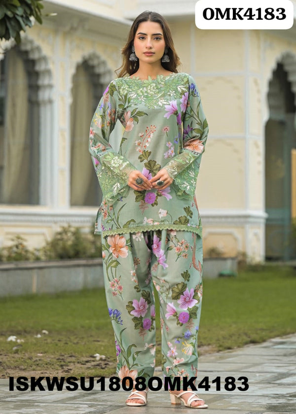 Printed Cotton Kurti With Pant And Dupatta-ISKWSU1808OMK4183