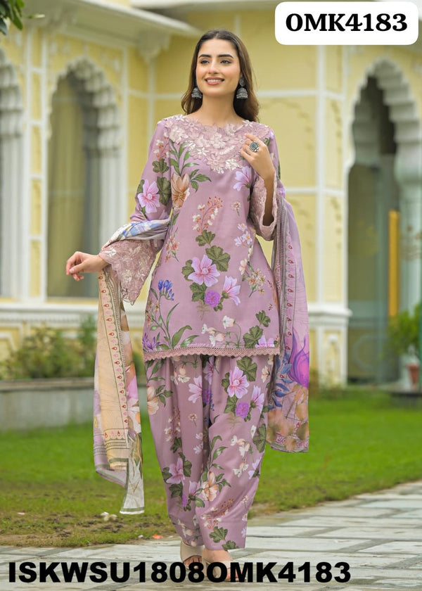 Printed Cotton Kurti With Pant And Dupatta-ISKWSU1808OMK4183