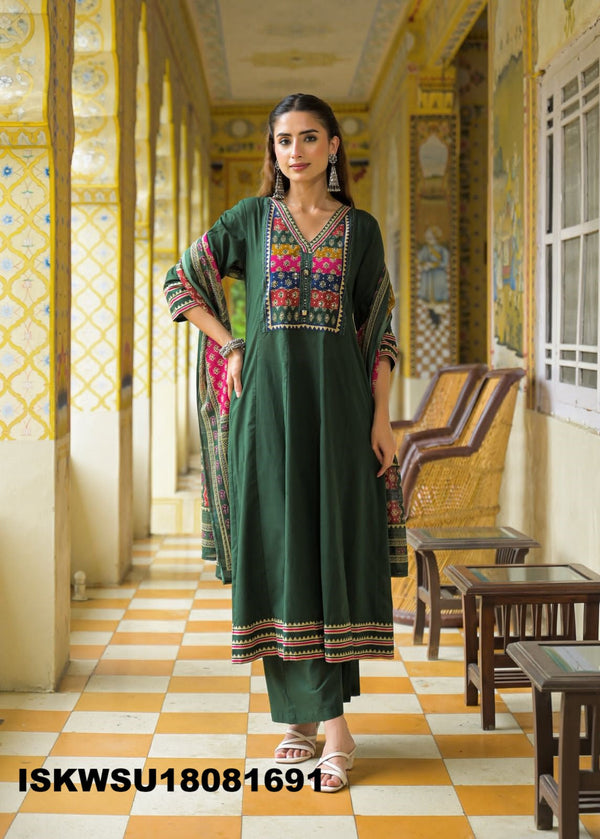 Sequined Cotton Anarkali Kurti With Pant And Printed Dupatta-ISKWSU18081691