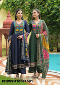 Sequined Cotton Anarkali Kurti With Pant And Printed Dupatta-ISKWSU18081691
