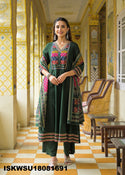 Sequined Cotton Anarkali Kurti With Pant And Printed Dupatta-ISKWSU18081691