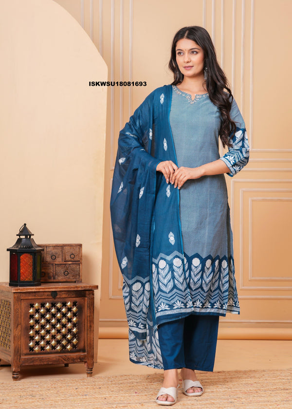 Printed Cotton Kurti With Pant And Dupatta-ISKWSU18081693