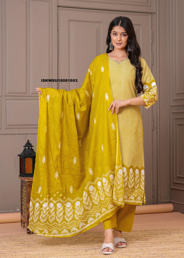Printed Cotton Kurti With Pant And Dupatta-ISKWSU18081693