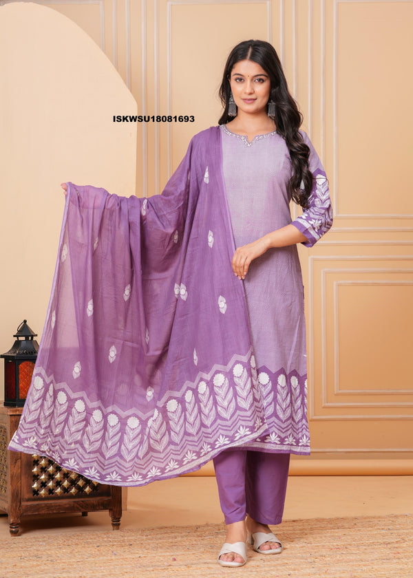 Printed Cotton Kurti With Pant And Dupatta-ISKWSU18081693