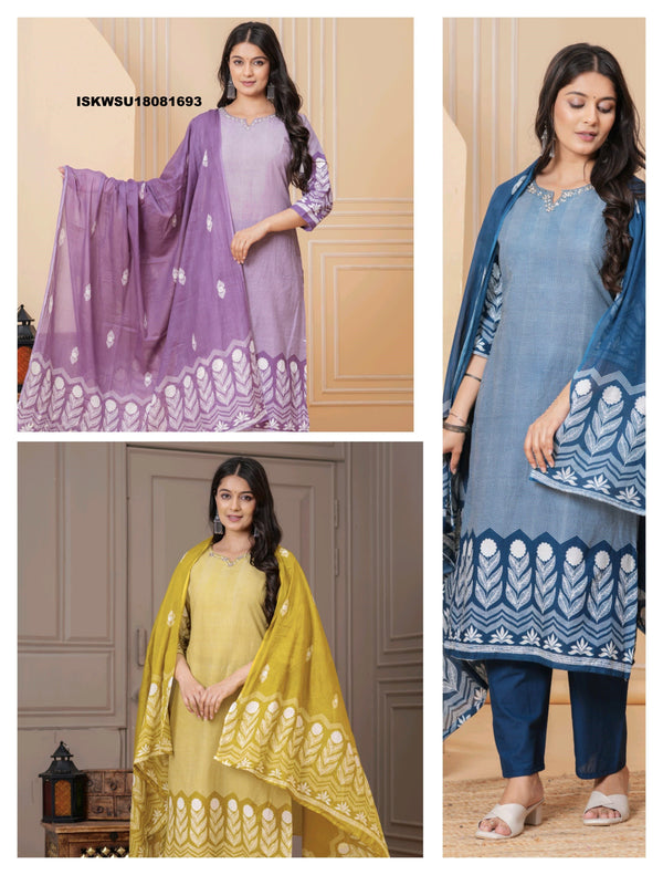 Printed Cotton Kurti With Pant And Dupatta-ISKWSU18081693
