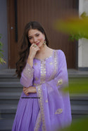 Embroidered Crush Silk Gown With Dupatta-ISKWGN18086533