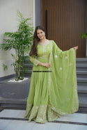 Embroidered Crush Silk Gown With Dupatta-ISKWGN18086533