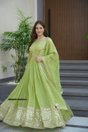 Embroidered Crush Silk Gown With Dupatta-ISKWGN18086533