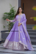 Embroidered Crush Silk Gown With Dupatta-ISKWGN18086533