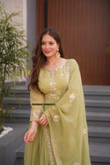 Embroidered Crush Silk Gown With Dupatta-ISKWGN18086533