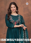 Embroidered Silk Anarkali Kurti With Rayon Pant And Organza Dupatta-ISKWSU18081694
