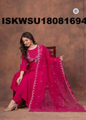 Embroidered Silk Anarkali Kurti With Rayon Pant And Organza Dupatta-ISKWSU18081694