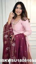 Embroidered Chanderi Kurti With Pant And Jacquard Dupatta-ISKWSU18081695