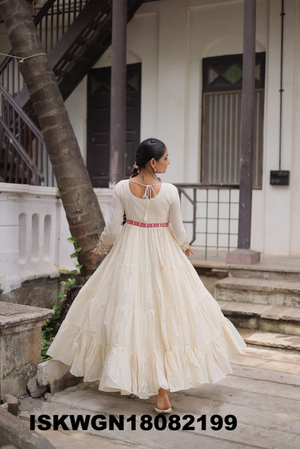 Embroidered Kora Cotton Gown-ISKWGN18082199