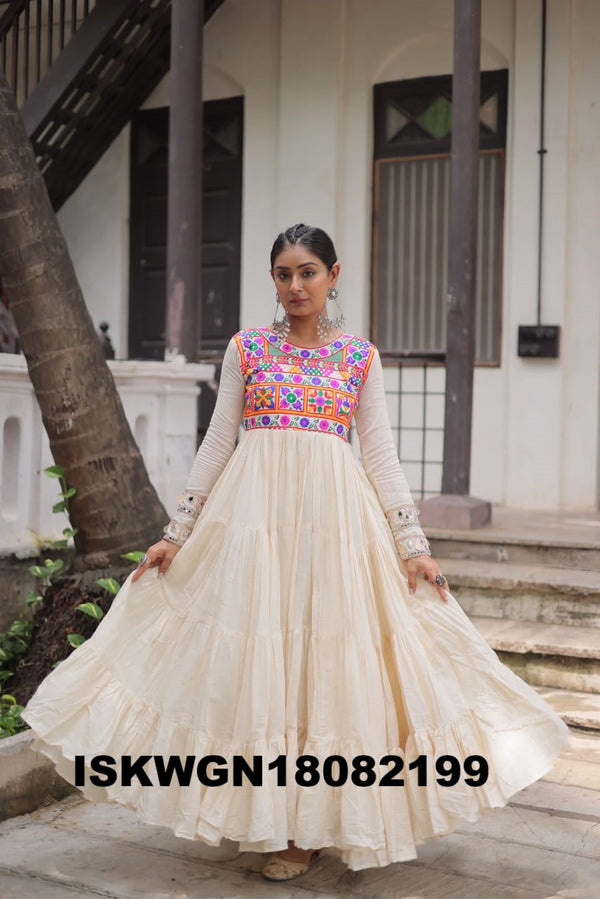 Embroidered Kora Cotton Gown-ISKWGN18082199