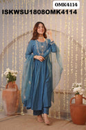 Embroidered Malmal Chanderi Anarkali Kurti With Shantoon Pant And Organza Dupatta-ISKWSU1808OMK4114