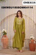 Embroidered Malmal Chanderi Anarkali Kurti With Shantoon Pant And Organza Dupatta-ISKWSU1808OMK4114