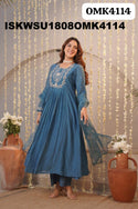 Embroidered Malmal Chanderi Anarkali Kurti With Shantoon Pant And Organza Dupatta-ISKWSU1808OMK4114