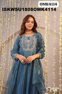 Embroidered Malmal Chanderi Anarkali Kurti With Shantoon Pant And Organza Dupatta-ISKWSU1808OMK4114