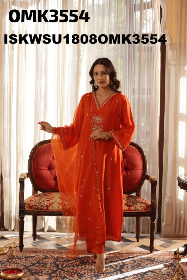 Embroidered Shimmer Kurti With Shantoon Pant And Organza Dupatta-ISKWSU1808OMK3554