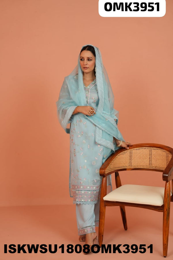 Embroidered Organza Kurti With Pant And Dupatta-ISKWSU1808OMK3951
