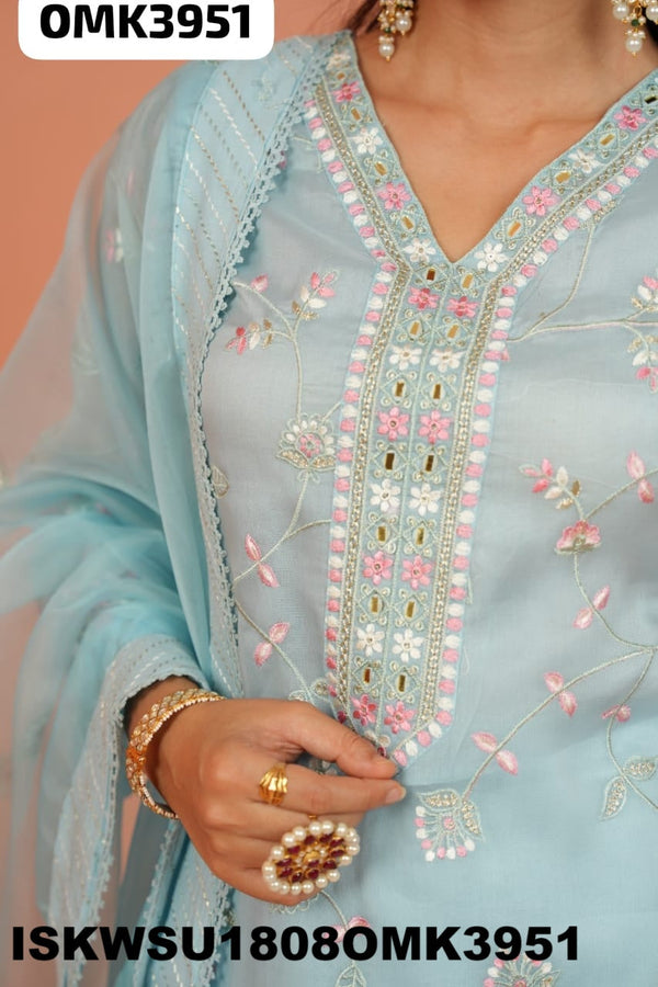 Embroidered Organza Kurti With Pant And Dupatta-ISKWSU1808OMK3951