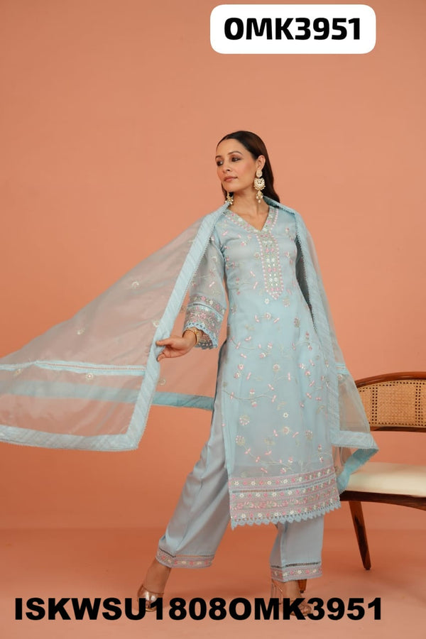 Embroidered Organza Kurti With Pant And Dupatta-ISKWSU1808OMK3951