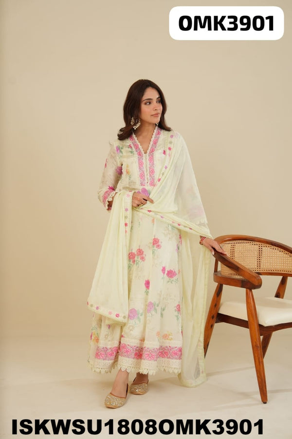 Embroidered Silk Anarkali Kurti With Shantoon Pant And Dupatta-ISKWSU1808OMK3901