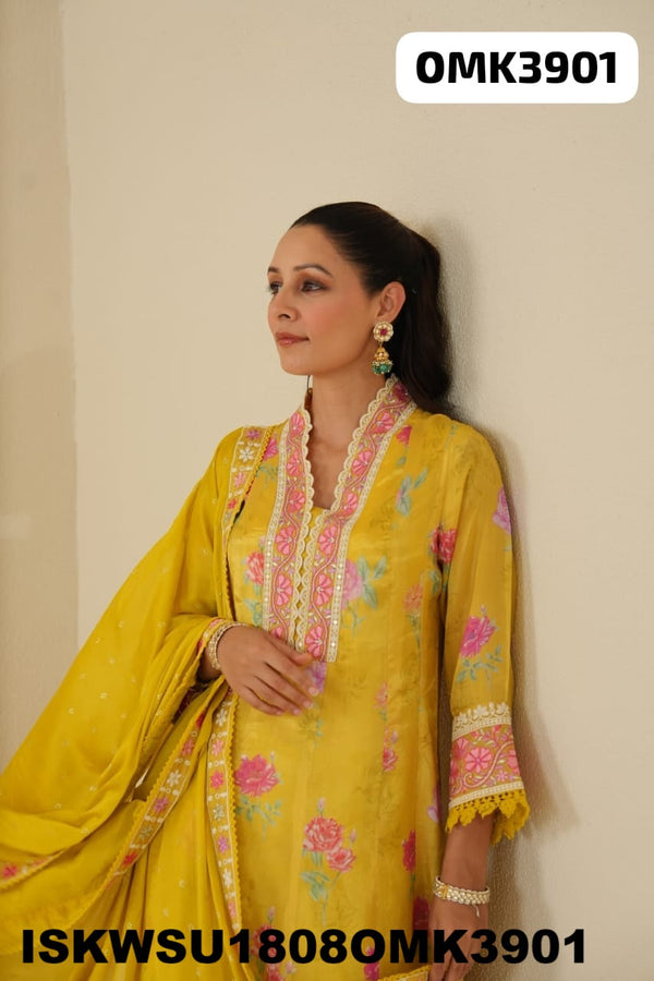 Embroidered Silk Anarkali Kurti With Shantoon Pant And Dupatta-ISKWSU1808OMK3901