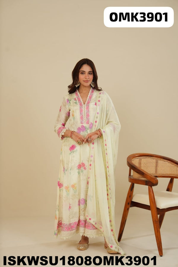 Embroidered Silk Anarkali Kurti With Shantoon Pant And Dupatta-ISKWSU1808OMK3901