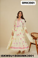 Embroidered Silk Anarkali Kurti With Shantoon Pant And Dupatta-ISKWSU1808OMK3901