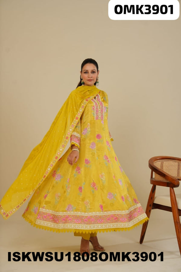 Embroidered Silk Anarkali Kurti With Shantoon Pant And Dupatta-ISKWSU1808OMK3901
