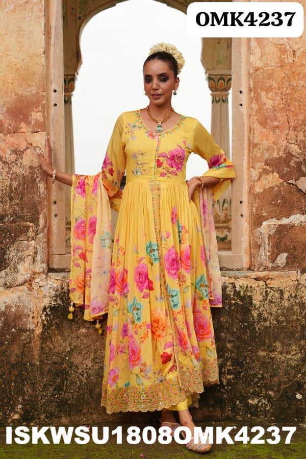 Digital Floral Printed Chinon Anarkali Kurti With Pant And Dupatta-ISKWSU1808OMK4237