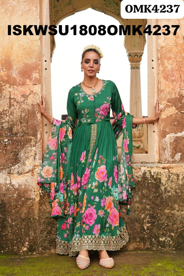 Digital Floral Printed Chinon Anarkali Kurti With Pant And Dupatta-ISKWSU1808OMK4237