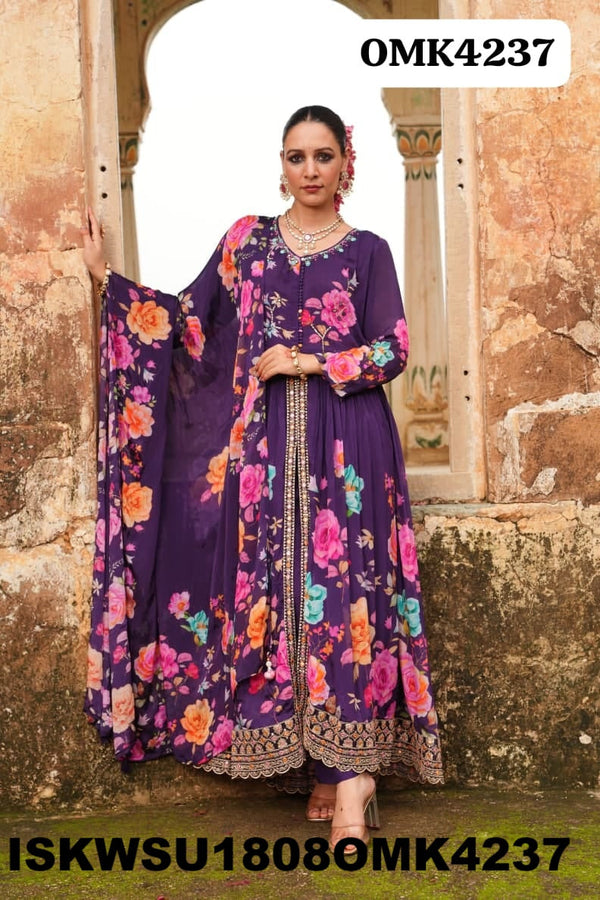 Digital Floral Printed Chinon Anarkali Kurti With Pant And Dupatta-ISKWSU1808OMK4237