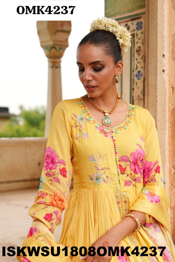 Digital Floral Printed Chinon Anarkali Kurti With Pant And Dupatta-ISKWSU1808OMK4237