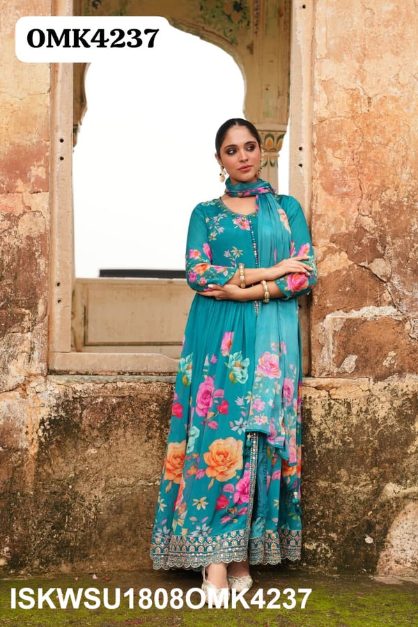 Digital Floral Printed Chinon Anarkali Kurti With Pant And Dupatta-ISKWSU1808OMK4237