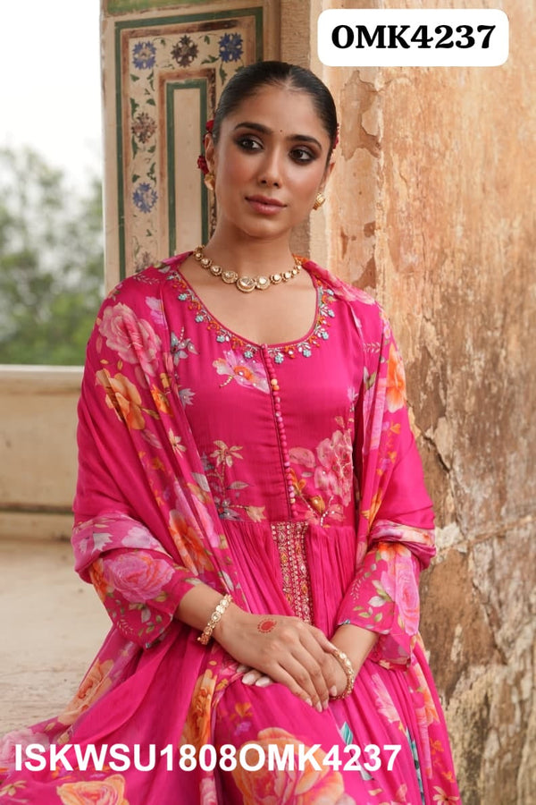 Digital Floral Printed Chinon Anarkali Kurti With Pant And Dupatta-ISKWSU1808OMK4237