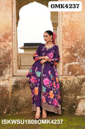 Digital Floral Printed Chinon Anarkali Kurti With Pant And Dupatta-ISKWSU1808OMK4237